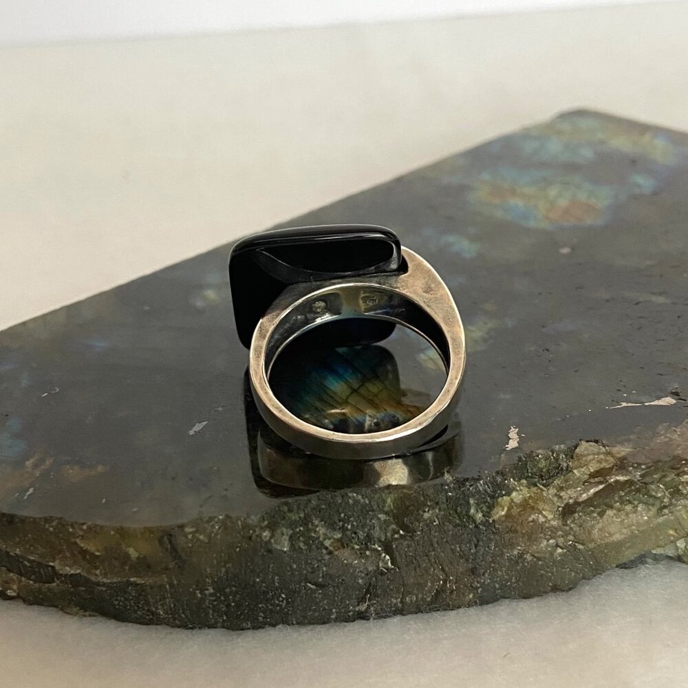 VTG Retired Silpada 925 Sterling Silver Black Agate Blacktop Swirl Ring Sz 8.75 - Picture 6 of 16